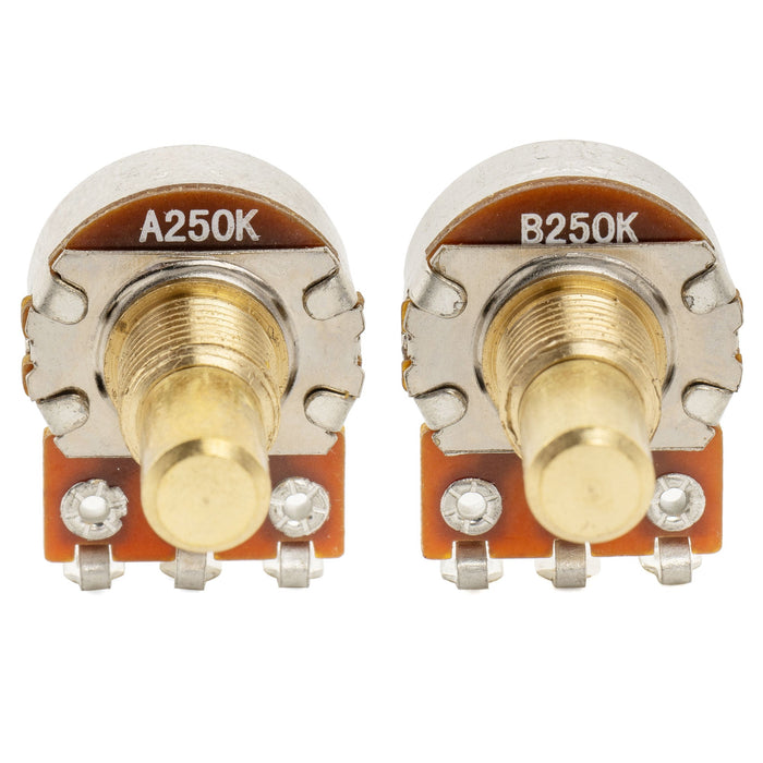 Musiclily Pro A250K+B250K ミニポット 黄銅製 メトリック ソリッド ショートシャフト 6.5mm オーディオリニアテーパー ポテンショメーター Tele/PB/JBスタイル エレキギター/ベース用 (1A1Bセット)