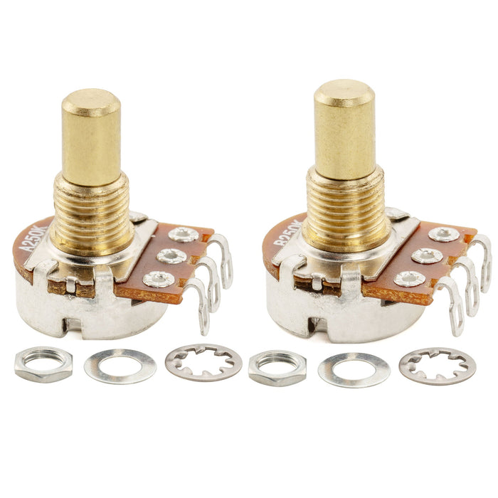 Musiclily Pro A250K+B250K ミニポット 黄銅製 メトリック ソリッド ショートシャフト 6.5mm オーディオリニアテーパー ポテンショメーター Tele/PB/JBスタイル エレキギター/ベース用 (1A1Bセット)