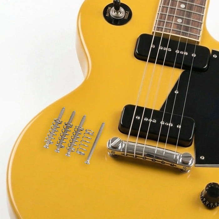 Conjunto de Parafusos de Montagem de Captação de Aço Inoxidável #4x1-1/2 Polegada (2,8x38,56mm) e Molas Musiclily Ultra para Guitarra Elétrica Estilo P90, Conjunto de 4