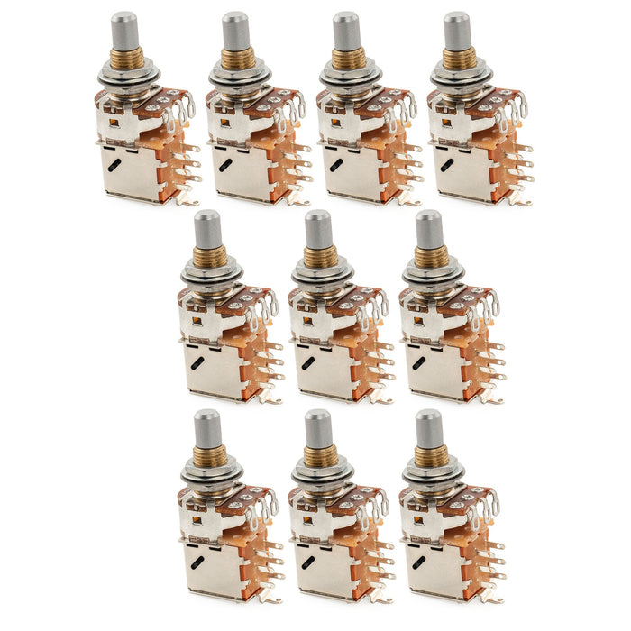 Musiclily Pro A250K ブラスポット メトリックソリッドスタンダードシャフト 9.5mm プッシュプル オーディオテーパーポテンショメーター エレキギター/ベース用 (10個セット)
