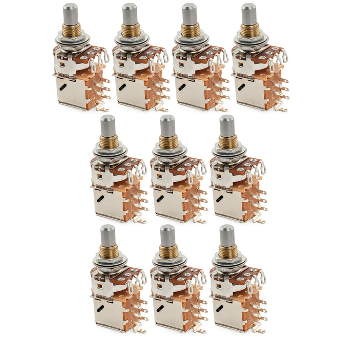 Musiclily Pro A250K ブラスポット メトリックソリッドスタンダードシャフト 9.5mm プッシュプル オーディオテーパーポテンショメーター エレキギター/ベース用 (10個セット)
