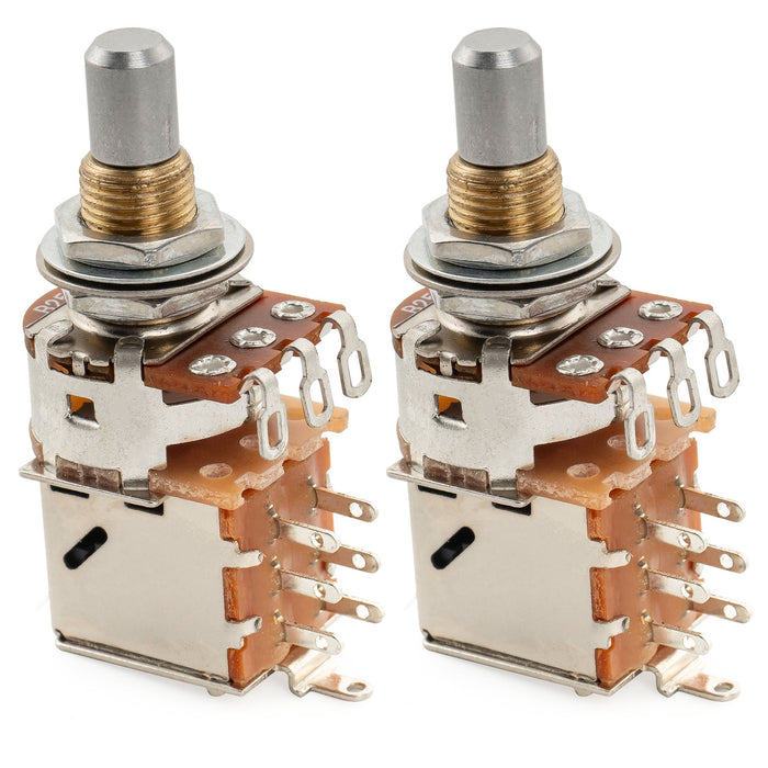 Musiclily Pro A250K ブラスポット メトリックソリッドスタンダードシャフト 9.5mm プッシュプル オーディオテーパーポテンショメーター エレキギター/ベース用 (2個セット)
