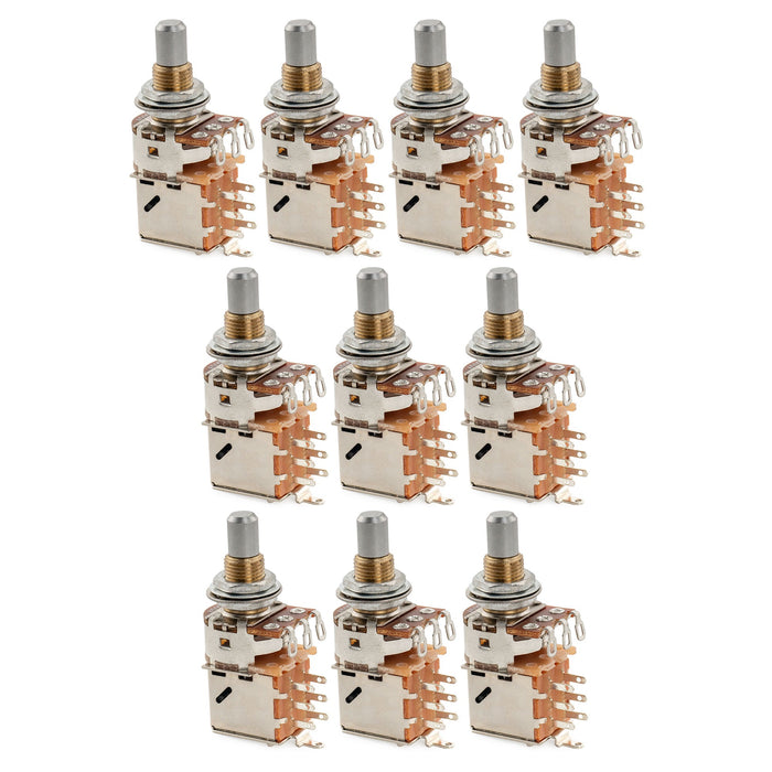 Musiclily Pro A500K ブラスポット メトリックソリッドスタンダードシャフト 9.5mm プッシュプル オーディオテーパーポテンショメーター エレキギター/ベース用 (10個セット)