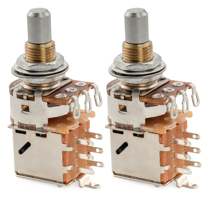 Musiclily Pro A500K ブラスポット メトリックソリッドスタンダードシャフト 9.5mm プッシュプル オーディオテーパーポテンショメーター エレキギター/ベース用 (2個セット)