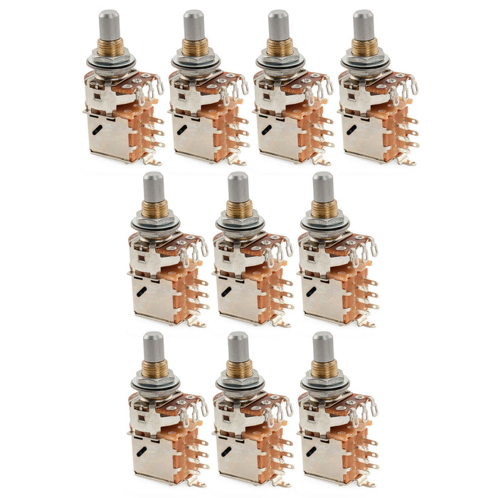 Musiclily Pro A500K ブラスポット メトリックソリッドスタンダードシャフト 9.5mm プッシュプル オーディオテーパーポテンショメーター エレキギター/ベース用 (10個セット)