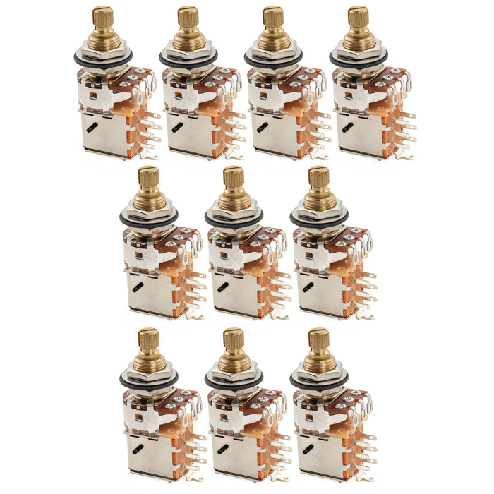 Musiclily Pro A250K ブラスポット 分割スタンダードシャフト 3/8インチ プッシュプル オーディオテーパーポテンショメーター エレキギター/ベース用 (10個セット)