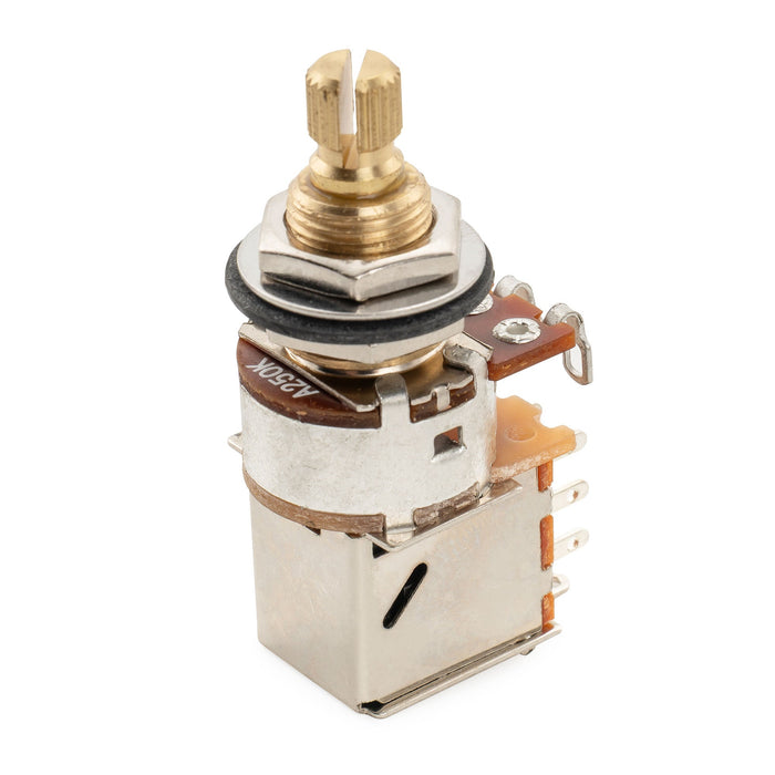 Musiclily Pro A250K ブラスポット 分割スタンダードシャフト 3/8インチ プッシュプル オーディオテーパーポテンショメーター エレキギター/ベース用 (2個セット)