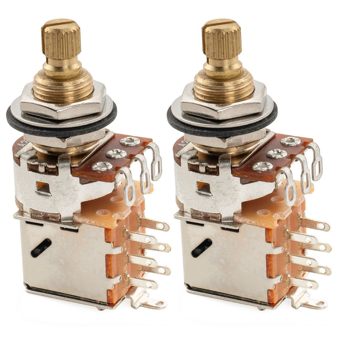 Musiclily Pro A250K ブラスポット 分割スタンダードシャフト 3/8インチ プッシュプル オーディオテーパーポテンショメーター エレキギター/ベース用 (2個セット)