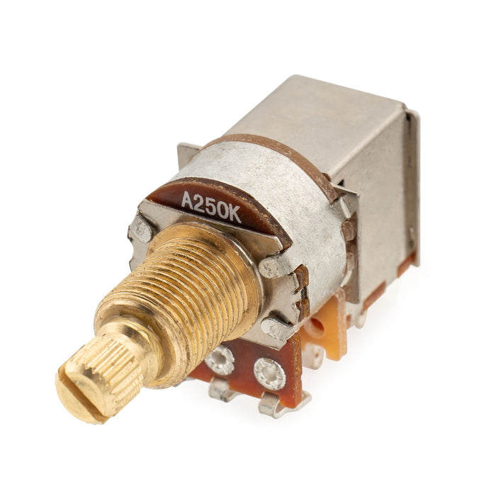 Musiclily Pro A250K ブラスポット 分割スタンダードシャフト 3/8インチ プッシュプル オーディオテーパーポテンショメーター エレキギター/ベース用 (4個セット)