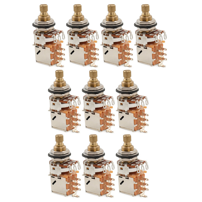 Musiclily Pro A500K ブラスポット 分割スタンダードシャフト 3/8インチ プッシュプル オーディオテーパーポテンショメーター エレキギター/ベース用 (10個セット)