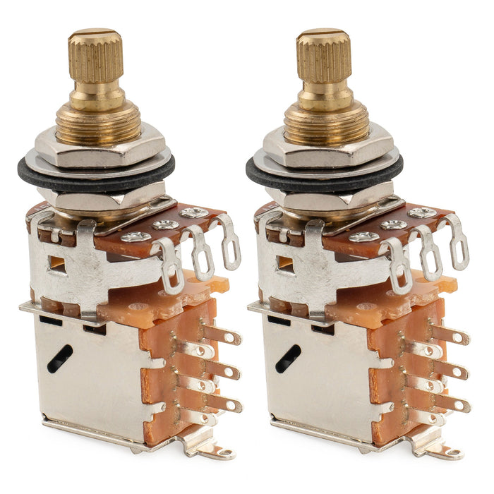 Musiclily Pro A500K ブラスポット 分割スタンダードシャフト 3/8インチ プッシュプル オーディオテーパーポテンショメーター エレキギター/ベース用 (2個セット)