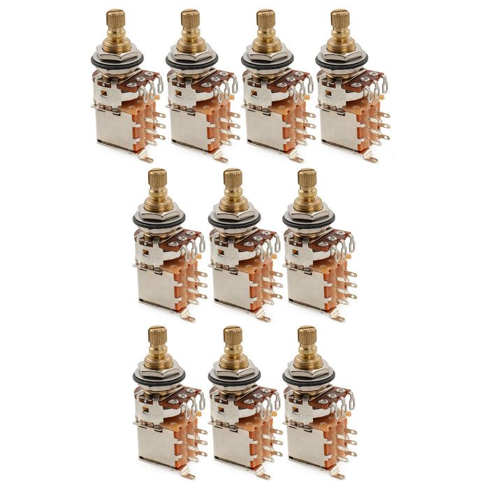 Musiclily Pro A250K ブラスポット スプリットスタンダードシャフト 3/8インチ プッシュプッシュ オーディオテーパーポテンショメーター for エレキギター/ベース (10個セット)