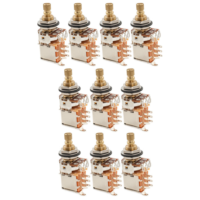 Musiclily Pro A500K ブラスポット 分割スタンダードシャフト 3/8インチ プッシュプッシュ オーディオテーパーポテンショメーター エレキギター/ベース用 (10個セット)