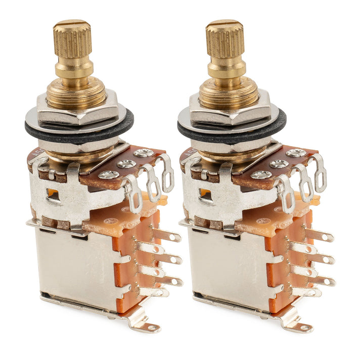 Musiclily Pro A500K ブラスポット 分割スタンダードシャフト 3/8インチ プッシュプッシュ オーディオテーパーポテンショメーター エレキギター/ベース用 (2個セット)