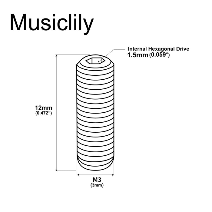 Musiclily Ultra Metric M3x12mm Stainless Steel Saddle Height Adjustment Screws Oval Point for Imported Electric Guitar Bass Bridge, Set of 20