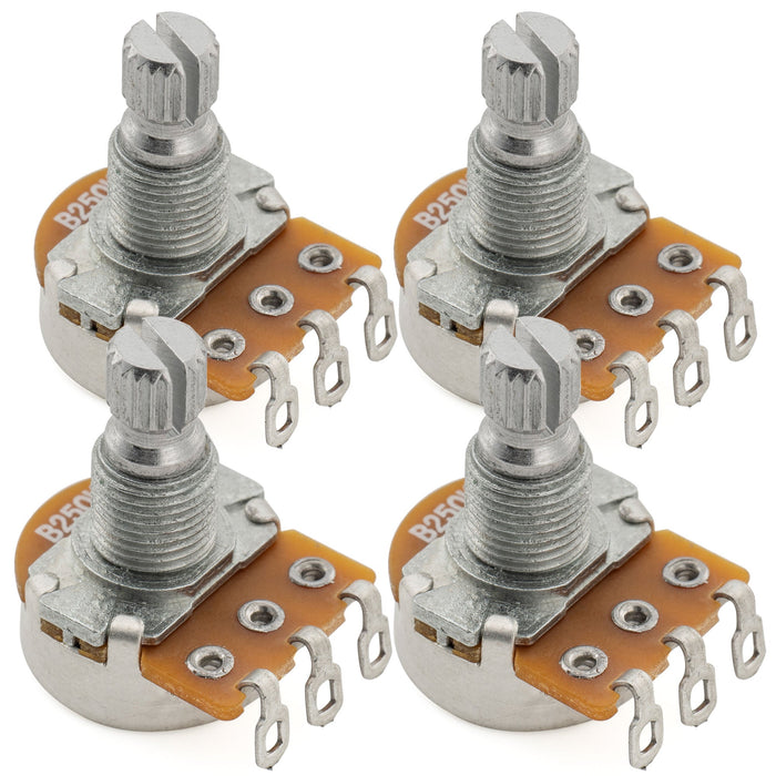 Alpha 250K Mini Pots Metric Split Short Shaft 6.5mm Linear Taper Potentiometers for Electric Guitar Bass (Set of 4)