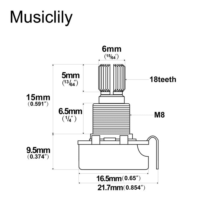 Alpha 500K Mini Pots Metric Split Short Shaft 6.5mm Audio Taper Potentiometers for Electric Guitar Bass (Set of 10)