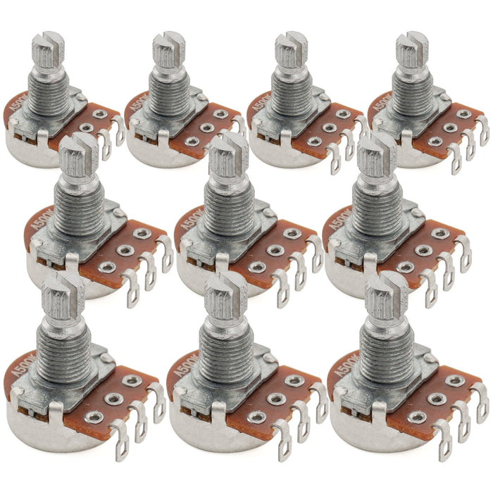 Alpha 500K Mini Pots Metric Split Short Shaft 6.5mm Audio Taper Potentiometers for Electric Guitar Bass (Set of 10)