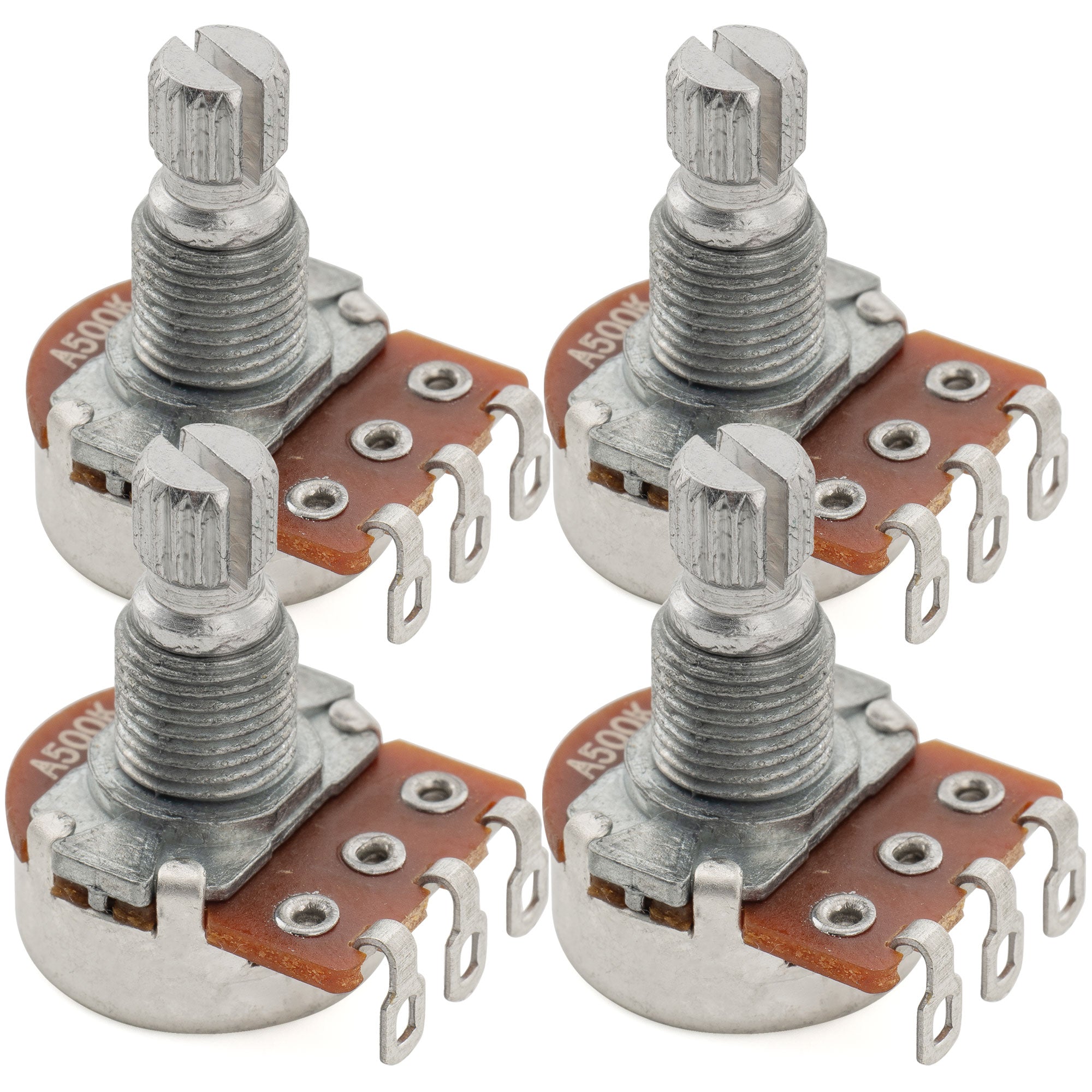 Alpha 500K Mini Pots Metric Split Short Shaft 6.5mm Audio Taper Potentiometers for Electric Guitar Bass (Set of 4)