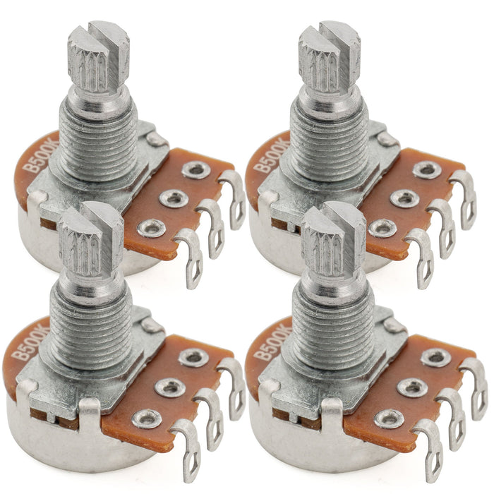 Alpha 500K Mini Pots Metric Split Short Shaft 6.5mm Audio Taper Potentiometers for Electric Guitar Bass (Set of 4)