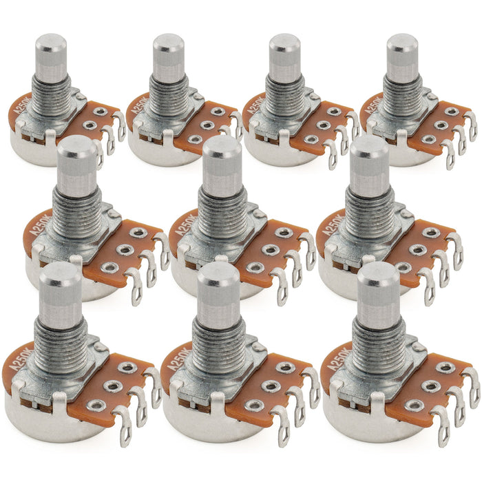 Alpha 250K Mini Pots Metric Solid Short Shaft 6.5mm Audio Taper Potentiometers for Electric Guitar Bass (Set of 10)