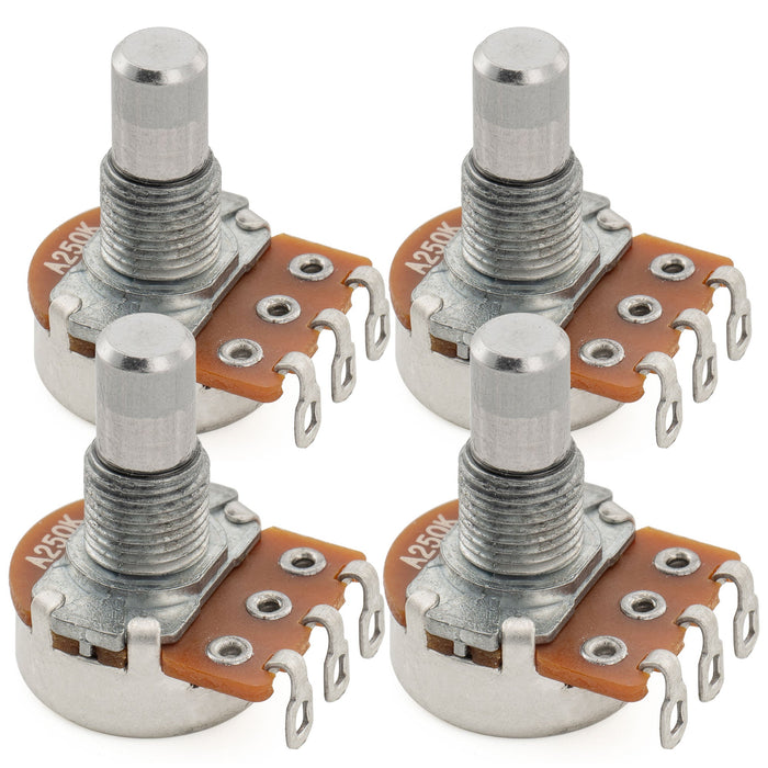 Alpha 250K Mini Pots Metric Solid Short Shaft 6.5mm Audio Taper Potentiometers for Electric Guitar Bass (Set of 4)