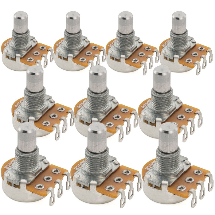 Alpha 250K Mini Pots Metric Solid Short Shaft 6.5mm Audio Taper Potentiometers for Electric Guitar Bass (Set of 10)