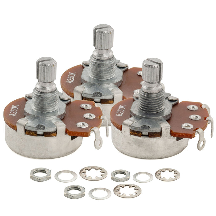 Alpha A250Kx2+B250K Pots Metric Split Short Shaft 6.5mm Audio Linear Taper Potentiometers for ST Tele PB JB Style Electric Guitar Bass (Set of 2A1B)