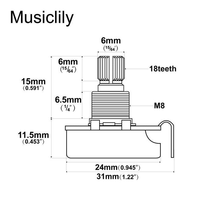 Alpha 250K Pots Metric Split Short Shaft 6.5mm Audio Taper Potentiometers for Electric Guitar Bass (Set of 4)