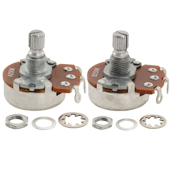Alpha A250K+B250K Pots Metric Split Short Shaft 6.5mm Audio Linear Taper Potentiometers for ST Tele PB JB Style Electric Guitar Bass (Set of 1A1B)