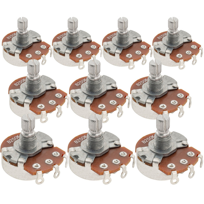 Alpha 250K Pots Metric Split Short Shaft 6.5mm Audio Taper Potentiometers for Electric Guitar Bass (Set of 10)