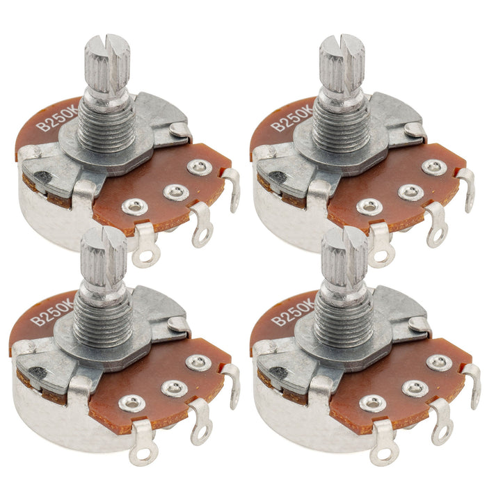 Alpha 250K Pots Metric Split Short Shaft 6.5mm Audio Taper Potentiometers for Electric Guitar Bass (Set of 4)