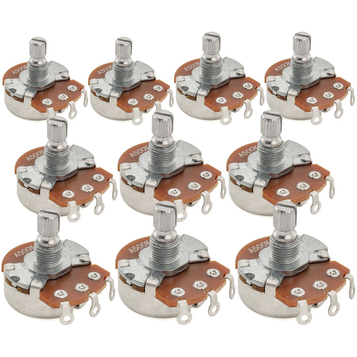 Alpha 500K Pots Metric Split Short Shaft 6.5mm Audio Taper Potentiometers for Electric Guitar Bass (Set of 10)