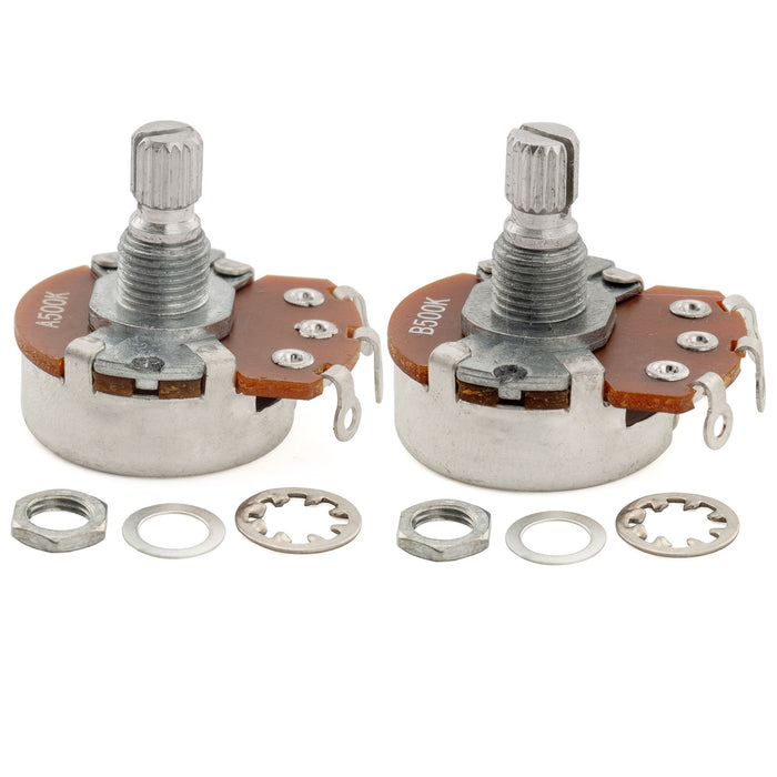 Alpha A500K+B500K Pots Metric Split Short Shaft 6.5mm Audio Linear Taper Potentiometers for ST Tele PB JB Style Electric Guitar Bass (Set of 1A1B)