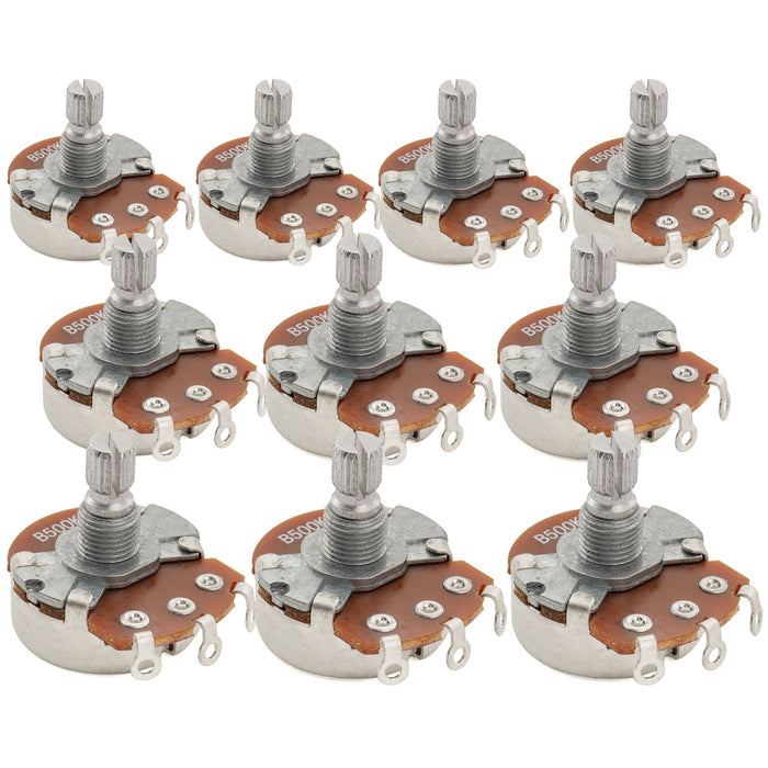 Alpha 500K Pots Metric Split Short Shaft 6.5mm Audio Taper Potentiometers for Electric Guitar Bass (Set of 10)
