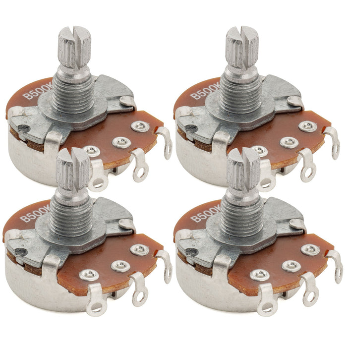 Alpha 500K Pots Metric Split Short Shaft 6.5mm Audio Taper Potentiometers for Electric Guitar Bass (Set of 4)