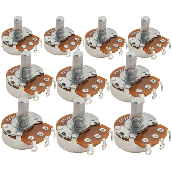 Alpha 250K Pots Metric Solid Short Shaft 6.5mm Audio Taper Potentiometers for Electric Guitar Bass (Set of 10)
