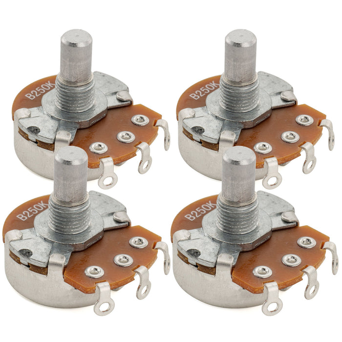 Alpha 250K Pots Metric Solid Short Shaft 6.5mm Audio Taper Potentiometers for Electric Guitar Bass (Set of 4)