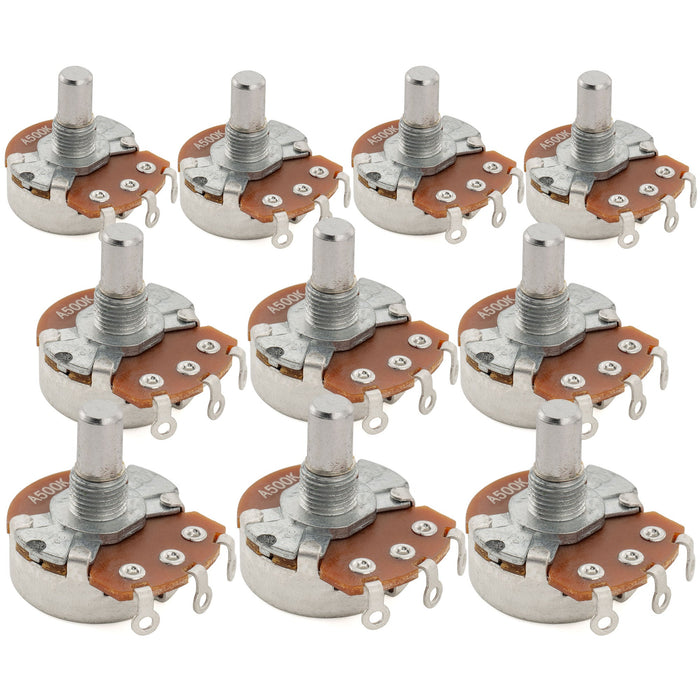 Alpha 500K Pots Metric Solid Short Shaft 6.5mm Audio Taper Potentiometers for Electric Guitar Bass (Set of 10)