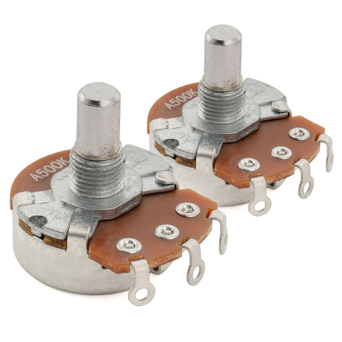 Alpha 500K Pots Metric Solid Short Shaft 6.5mm Audio Taper Potentiometers for Tele PB JB Style Electric Guitar Bass (Set of 2)