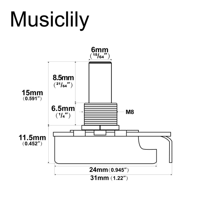 Alpha A500K+B500K Pots Metric Solid Short Shaft 6.5mm Audio Linear Taper Potentiometers for Tele PB JB Style Electric Guitar Bass (Set of 1A1B)