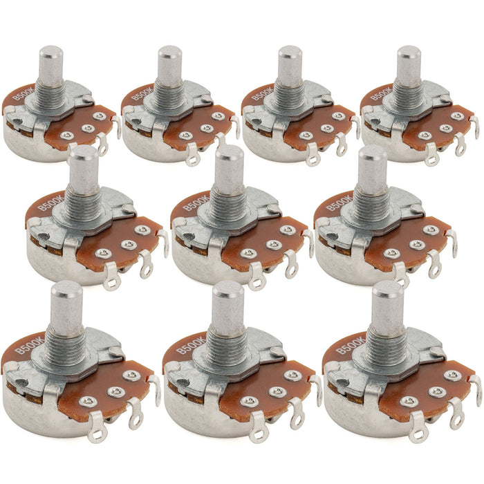 Alpha 500K Pots Metric Solid Short Shaft 6.5mm Audio Taper Potentiometers for Electric Guitar Bass (Set of 10)