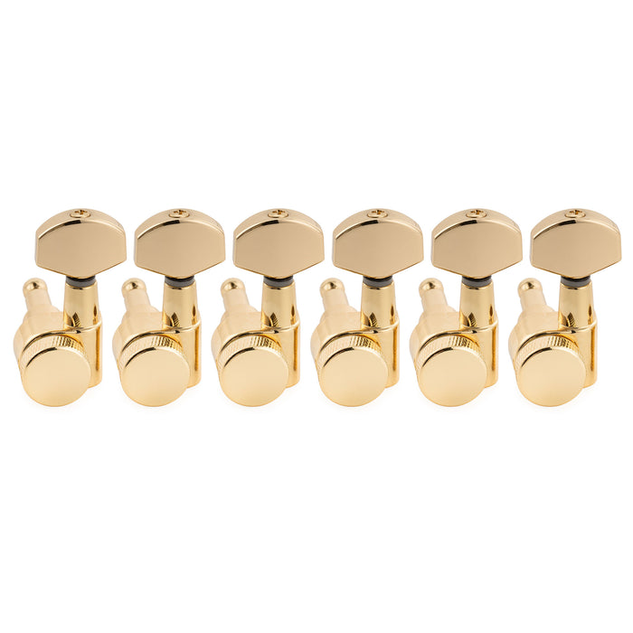 Musiclily Pro R15J Left-Handed 6-in-line 15:1 Ratio 2-Pin Full Sealed Locking Machine Heads Tuners Tuning Pegs Keys with Hex Button for Squier Strat Tele Style Electric Guitar