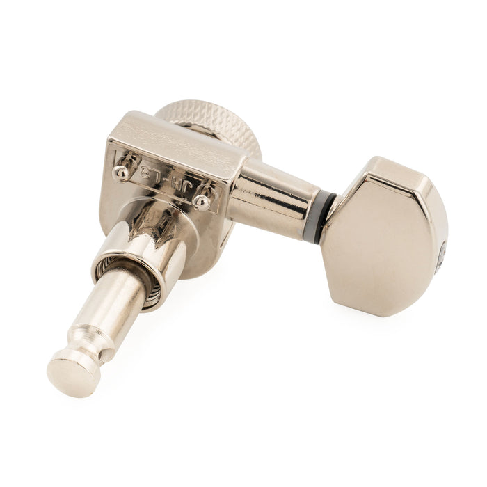 Musiclily Pro R15J Left-Handed 6-in-line 15:1 Ratio 2-Pin Full Sealed Locking Machine Heads Tuners Tuning Pegs Keys with Hex Button for Squier Strat Tele Style Electric Guitar