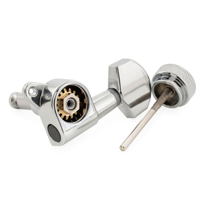 Musiclily Pro R15J Único 15:1 Relação, Totalmente Selados com Trava, Mecanismo de Máquina de Afinar para o lado do Agudo, Chave de Afinar, Pega de Afinar com Botão Hexagonal para Guitarra Elétrica Estilo Strat Tele