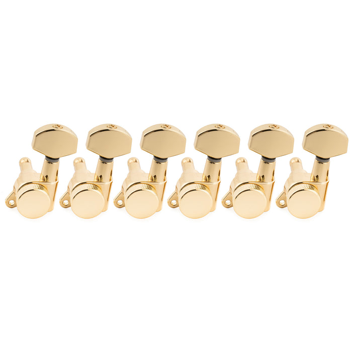 Musiclily Pro R15J Left-Handed 6-in-line 15:1 Ratio Full Sealed Locking Machine Heads Tuners Tuning Pegs Keys with Hex Button for Strat Tele Style Electric Guitar