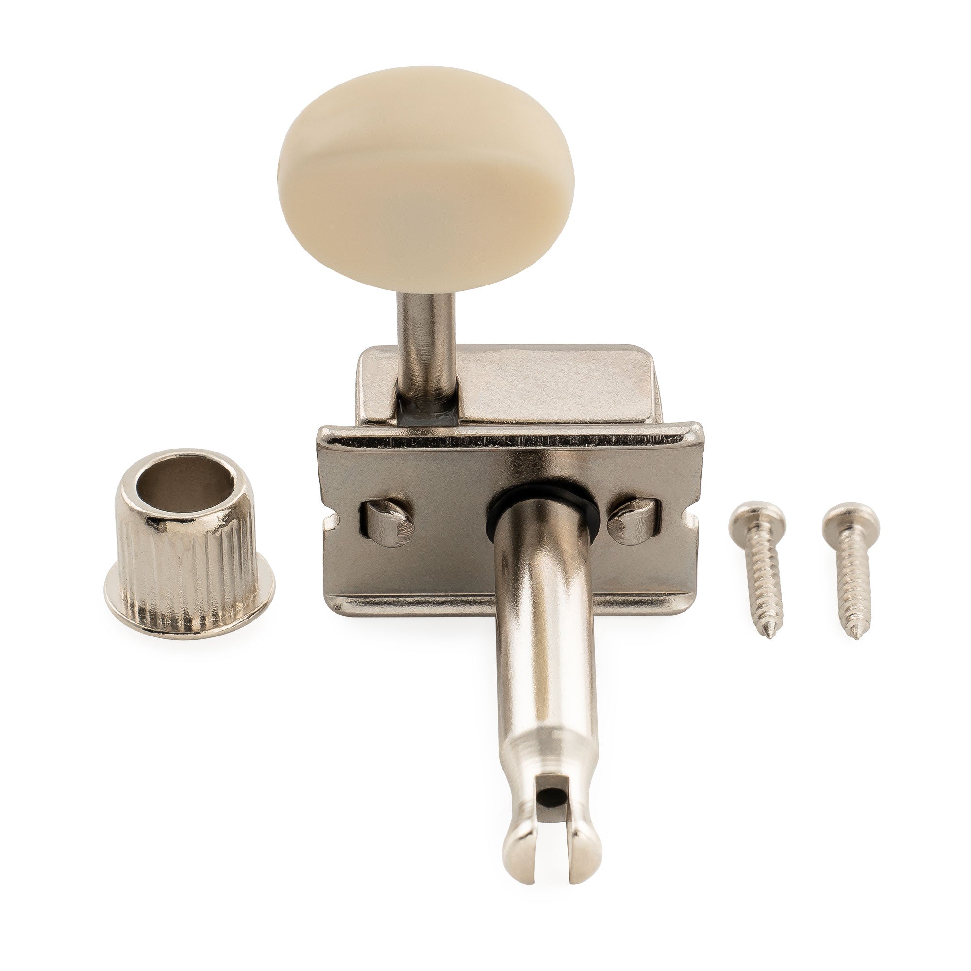 Musiclily Pro R15J-26 Clavijas de afinación vintage para guitarra estilo Fender Squier Strat Tele, izquierda, 6 en línea, relación 15:1, semi cerradas, eje dividido, con botón oval blanco roto
