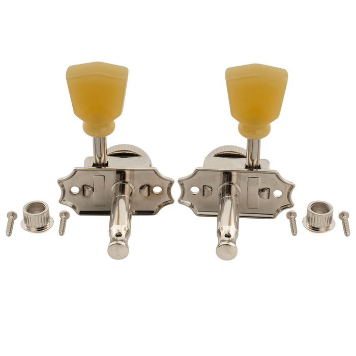 Musiclily Pro R18T 3R3L 18:1 Ratio Semi Closed Vintage Hybrid Style Locking Machine Heads Tuners Tuning Pegs Keys with Keystone Button for Acoustic Electric Guitar, Nickel