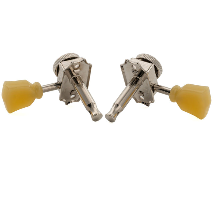 Musiclily Pro R18T 3R3L 18:1 Ratio Semi Closed Vintage Hybrid Style Locking Machine Heads Tuners Tuning Pegs Keys with Keystone Button for Acoustic Electric Guitar, Nickel