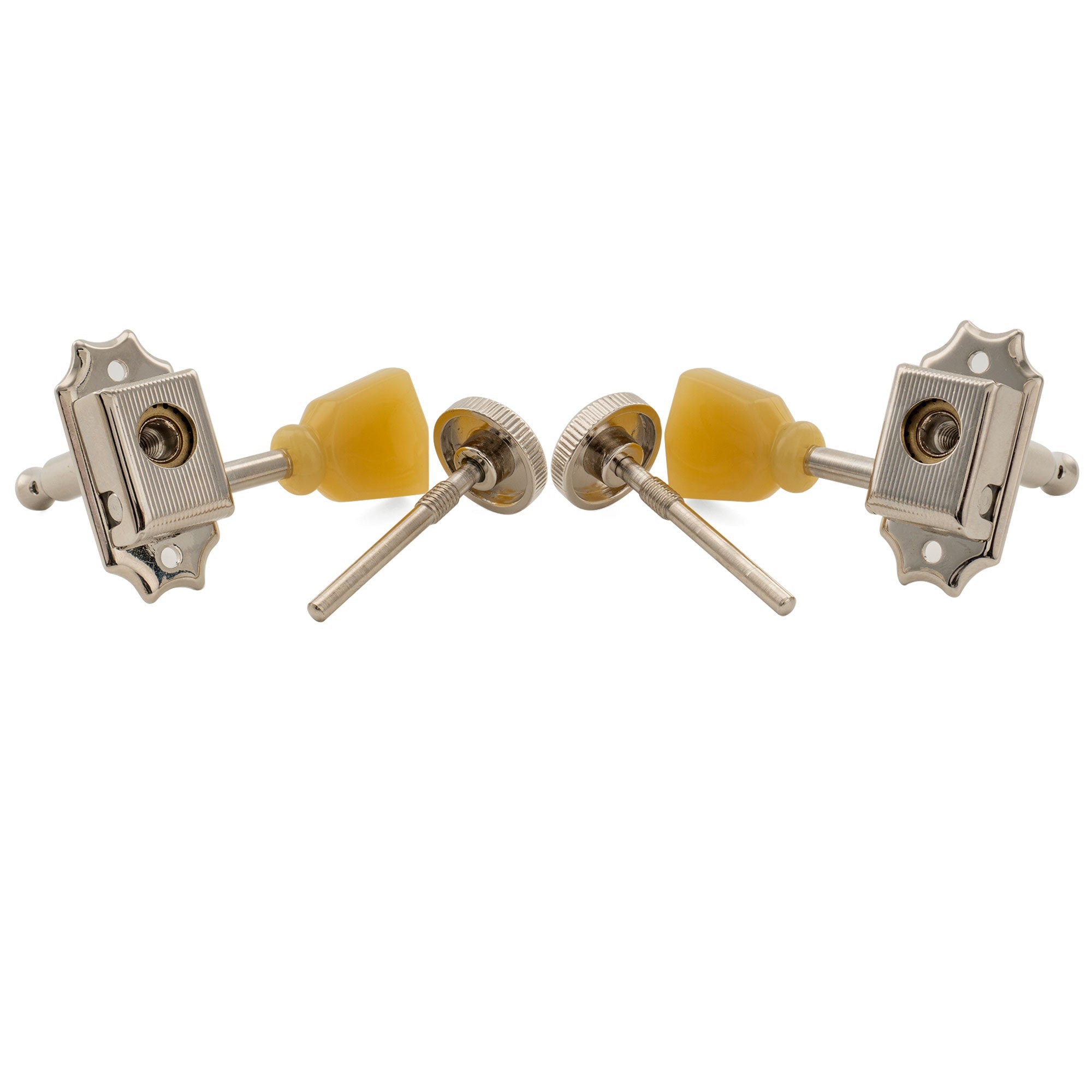 Musiclily Pro R18T-08 3R3L 18:1 relación semi cerrada estilo híbrido vintage afinadores con botón de piedra para guitarra acústica eléctrica